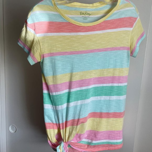 Lilly Pulitzer Lazy Days Stripe Short Sleeve Glin Cotton Scoop T Shirt Top  XS - Picture 11 of 12
